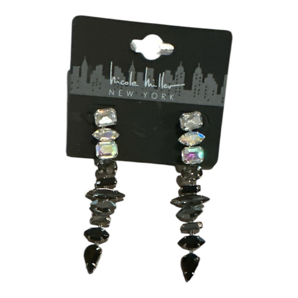 Nicole Miller New York Black & Iridescent Crystal Drop Earrings
